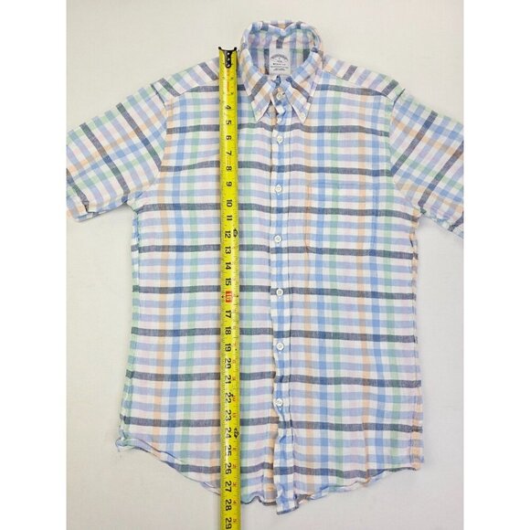 Brooks Brothers Regent Fit Size Small Mens Multi Check Short Sleeve Linen Shirt - Picture 8 of 9